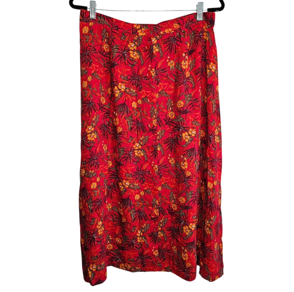 Vintage Long Midi Skirt Sag Harbor Women's Medium Red Button Front Boho